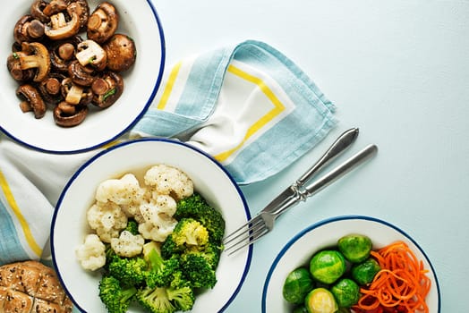 Healthy meal with cooked and roasted vegetables. Healthy vegetable dishes meal.