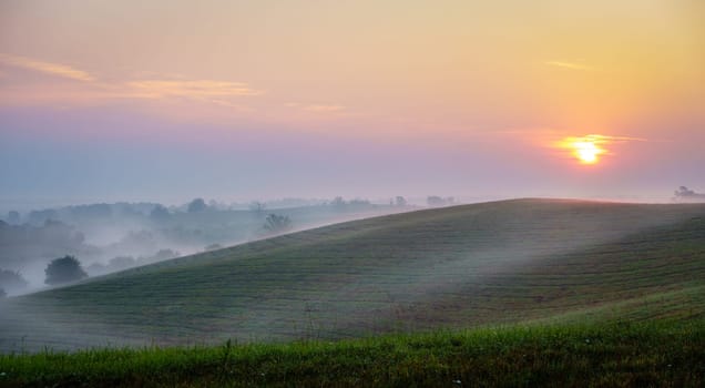 Beautiful sunrise over hills of Central Kentucky