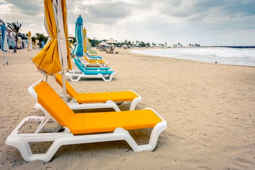 Empty beach at Al Mamzar Beach Park in Dubai, UAE