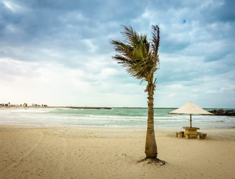 Empty beach at Al Mamzar Beach Park in Dubai, UAE