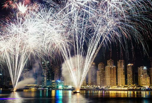 Fireworks display in Jumeirah Beach in Dubai