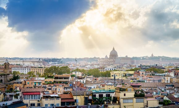 View of Rome skyline and St. Peters Cathedral from Terrazza del Pincio