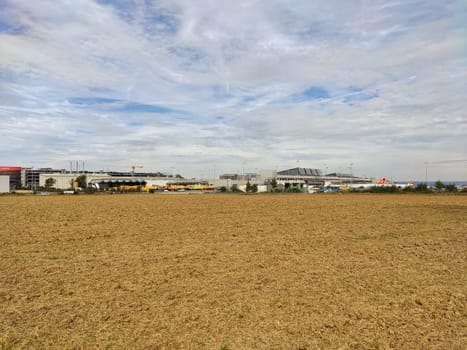 Stuttgart, Germany - September 22, 2019: Airport Stuttgart - view from fields around.