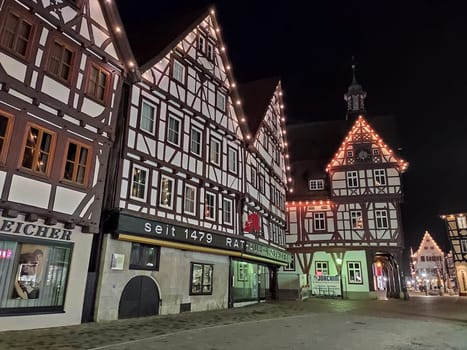 City hall pharmacy in Bad Urach, Germany (Rathaus-Apotheke), famous building, half-timbered house since 1479.