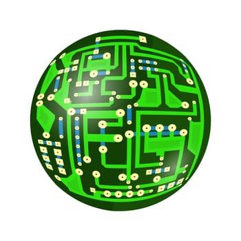 Green Circuit Board Isolated on White Background. Flat Design. Modern Computer Technology Background. Modern Sphere. High Tech Printed Symbol.