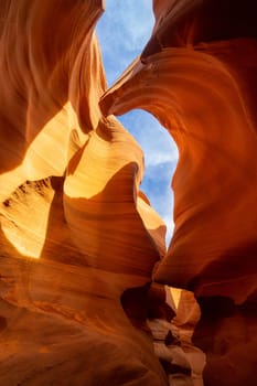Lower Antelope Canyon or Corkscrew slot canyon National park in the Navajo Reservation near Page, Arizona USA. Antelope canyon is United States landmark and tourist spot.