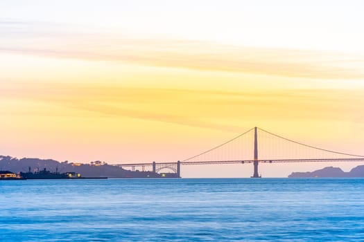 Beautiful sunset with Golden Gate bridge and San Francisco Bay landscape in North California USA West Coast of Pacific Ocean, San Francisco United States Landmark Travel Destination cityscape concept.