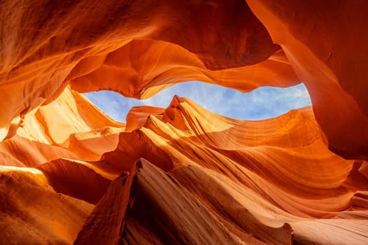 Lower Antelope Canyon or Corkscrew slot canyon National park in the Navajo Reservation near Page, Arizona USA. Antelope canyon is United States landmark and tourist spot.