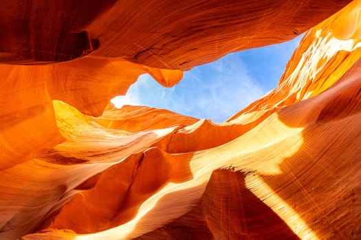 Lower Antelope Canyon or Corkscrew slot canyon National park in the Navajo Reservation near Page, Arizona USA. Antelope canyon is United States landmark and tourist spot.