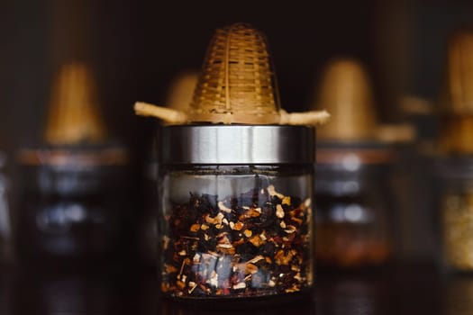 Natural flower tea in a can on a bar counter