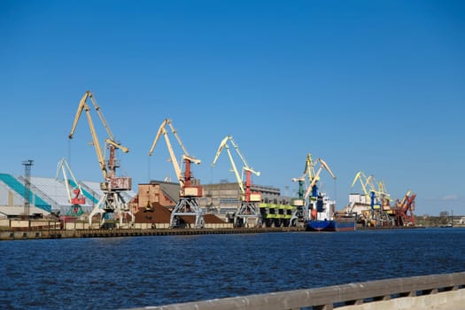 View of the cargo port at the mouth of the river, Ventspils, Latvia