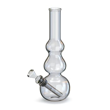 Transparent glass bong 3D render illustration isolated on white background