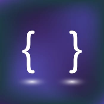 White Curly Bracket Icon Isolated on Blue Background. Decorative Blurred Pattern.