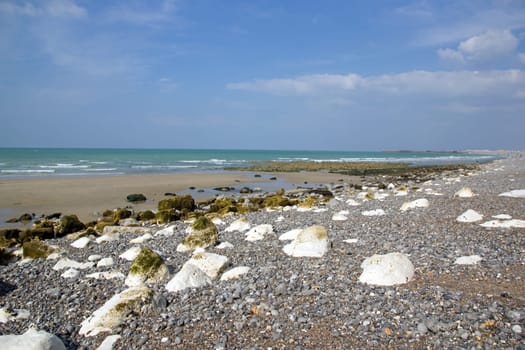 Dieppe and its famous pebbles (Normandy Seine-Maritimes). One summer day at low tide.