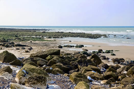 Dieppe and its famous pebbles (Normandy Seine-Maritimes). One summer day at low tide.