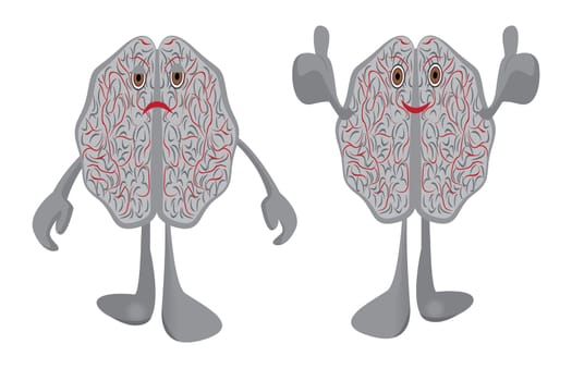 Brain affected with stress and healthy optimistic brain vector illustration symbolizing education isolated on a white background