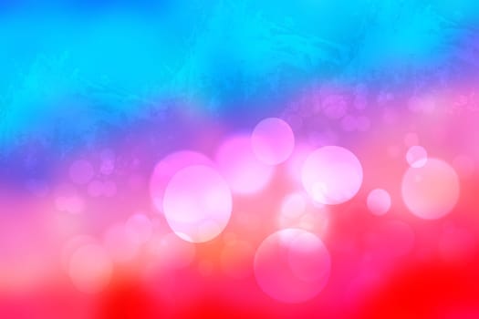 Abstract gradient red pink blue background texture with blurred bokeh circles and lights. Sunset sky landscape and mountains. Space for design. Beautiful backdrop.