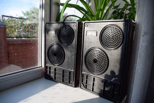 Krasnodar, Russia - April 11, 2020: Column speaker 15AS-208. Vintage Soviet bookshelf acoustics.