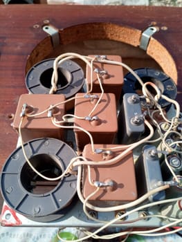 Acoustic filter - crossover, Amphiton 35AC-018 vintage acoustic system. Capacitors and coils on the circuit board.