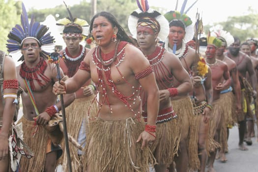 porto seguro, bahia / brazil - july 4, 2009: Pataxo Indians are seen during demonstration on the federal highway BR 367 in Porto Seguro, due to an accident with local deaths.