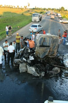 porto seguro, bahia / brazil - february 24, 2013: Two vehicle accident leaves one person dead and one injured. This happened on the BR 367 highway in Porto Seguro.