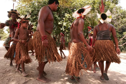 porto seguro, bahia / brazil - february 26, 2010: Pataxo Indians are seen during land occupation on Urubu Island, in the city of Porto Seguro.