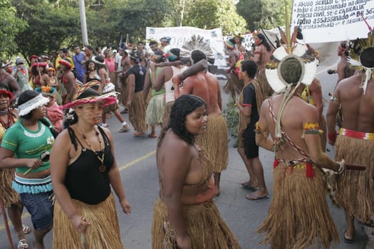 porto seguro, bahia / brazil - july 4, 2009: Pataxo Indians are seen during demonstration on the federal highway BR 367 in Porto Seguro, due to an accident with local deaths.