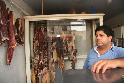 eunapolis, bahia / brazil - january 16, 2009: Butcher shop is spotted selling exposed and uncooled meats in the city of Eunapolis.