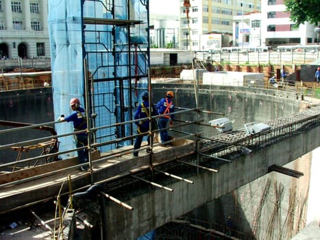 salvador, bahia / brazil - april 19, 2006: workers are seen working during construction of line 2 of the metro in the city of Salvador...