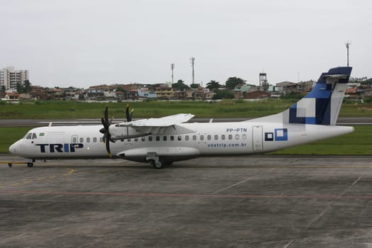 ilheus, bahia / brazil - june 13, 2011: ATR-72 aircraft from Trip Linhas Aereas is seen at Jorge Amado airport in the city of ilheus...  ..