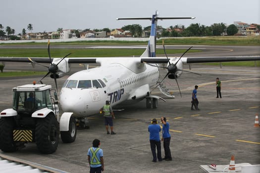 ilheus, bahia / brazil - june 13, 2011: ATR-72 aircraft from Trip Linhas Aereas is seen at Jorge Amado airport in the city of ilheus...  ..