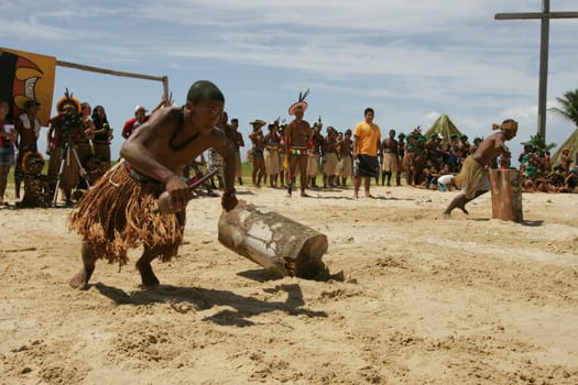 santa cruz cabralia, bahia / brazil - april 8, 2011: Pataxo Indians during the Indigenous Games of Coroa Vermelha village, in the city of Santa Cruz Cabralia.