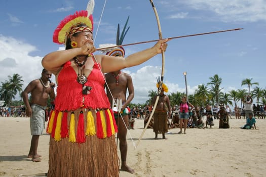 santa cruz cabralia, bahia / brazil - april 8, 2011: Pataxo Indians during the Indigenous Games of Coroa Vermelha village, in the city of Santa Cruz Cabralia.