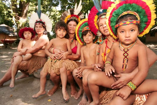 porto seguro, bahia / brazil - june 18, 2010: Pataxo Indians seen in the village Jaquira in the city of Porto Seguro.