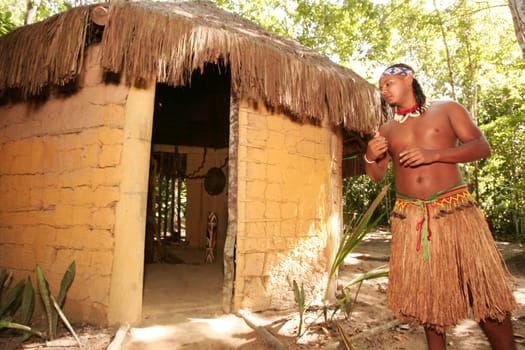 porto seguro, bahia / brazil - june 18, 2010: Pataxo Indians seen in the village Jaquira in the city of Porto Seguro.