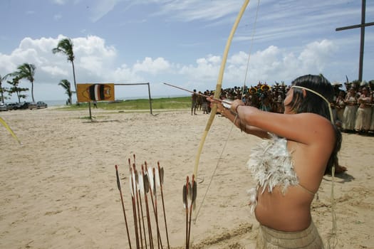 santa cruz cabralia, bahia / brazil - april 8, 2011: Pataxo Indians during the Indigenous Games of Coroa Vermelha village, in the city of Santa Cruz Cabralia.