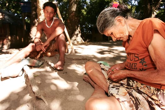 porto seguro, bahia / brazil - june 18, 2010: Pataxo Indians seen in the village Jaquira in the city of Porto Seguro.