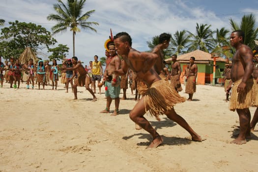 santa cruz cabralia, bahia / brazil - april 8, 2011: Pataxo Indians during the Indigenous Games of Coroa Vermelha village, in the city of Santa Cruz Cabralia.