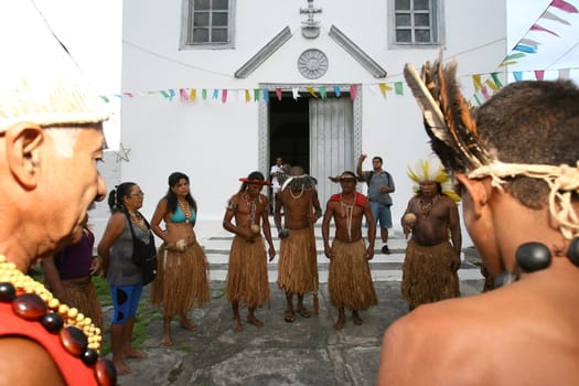 ilheus, bahia / brazil - january 8, 2012: Tupinamba Indians are seen during traditional dance in the district of Olivanca, in the municipality of Ilheus.