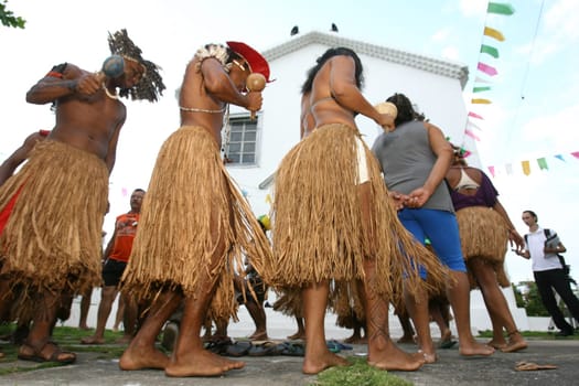 ilheus, bahia / brazil - january 8, 2012: Tupinamba Indians are seen during traditional dance in the district of Olivanca, in the municipality of Ilheus.