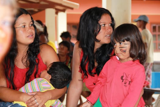 pau brasil, bahia / brazil - may 10, 2012: Pataxo Hahahae indigenous people are seen during a celebration in a public school in the municipality of Pau Brazil.