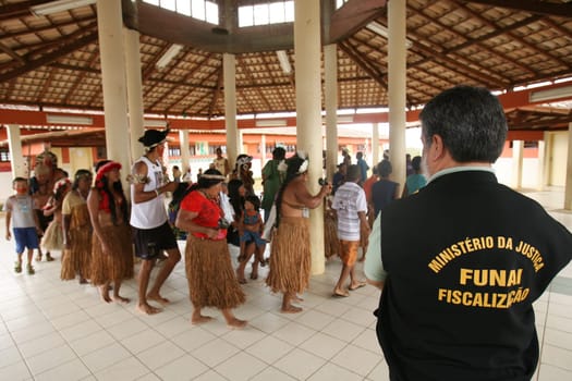 pau brasil, bahia / brazil - may 10, 2012: Pataxo Hahahae indigenous people are seen during a celebration in a public school in the municipality of Pau Brazil.