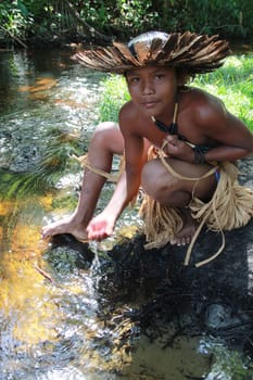 ilheus, bahia / brazil - june 3, 2012: Ethnic Tupinamba Indian is seen in the Itapuan village in the municipality of Ilheus.