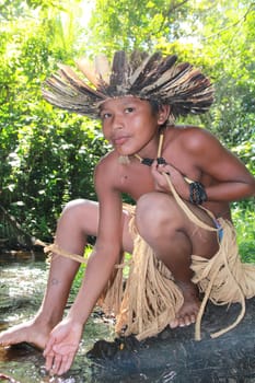 ilheus, bahia / brazil - june 3, 2012: Ethnic Tupinamba Indian is seen in the Itapuan village in the municipality of Ilheus.