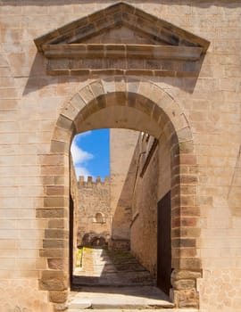 Capital Gate at Badajoz Alcazaba, Extremadura, Spain. San Jose Square exit