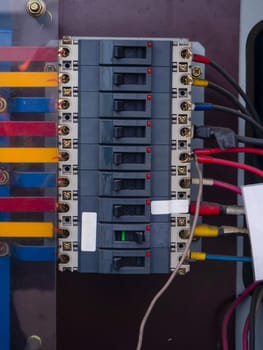 Electrical panel at a assembly line factory. Controls and switches.