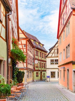 Rothenburg Ob Der Tauber, Germany - SEPTEMBER 24, 2014: View on old street of Rothenburg Ob Der Tauber city in Bavaria, Germany, Europe