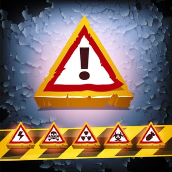 Grunge Vector Background With Warning Signs. In the EPS file, each element is grouped separately. Clipping paths included in additional jpg format.