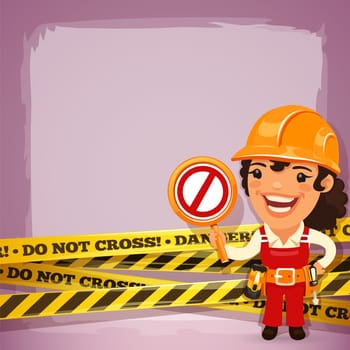 Female Builder With Danger Tapes. In the EPS file, each element is grouped separately. Clipping paths included in additional jpg format.
