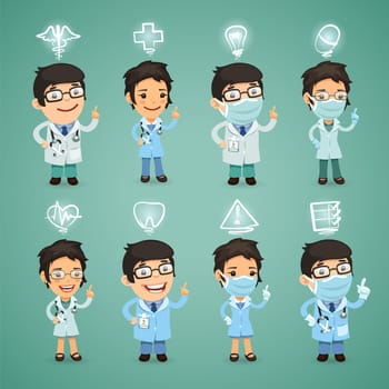 Doctors with Icons Set. In the EPS file, each element is grouped separately. Clipping paths included in additional jpg format.